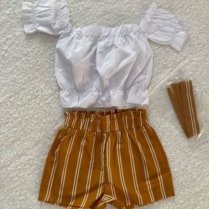 3T Mustard Shorts with Off the Shoulder Outfit